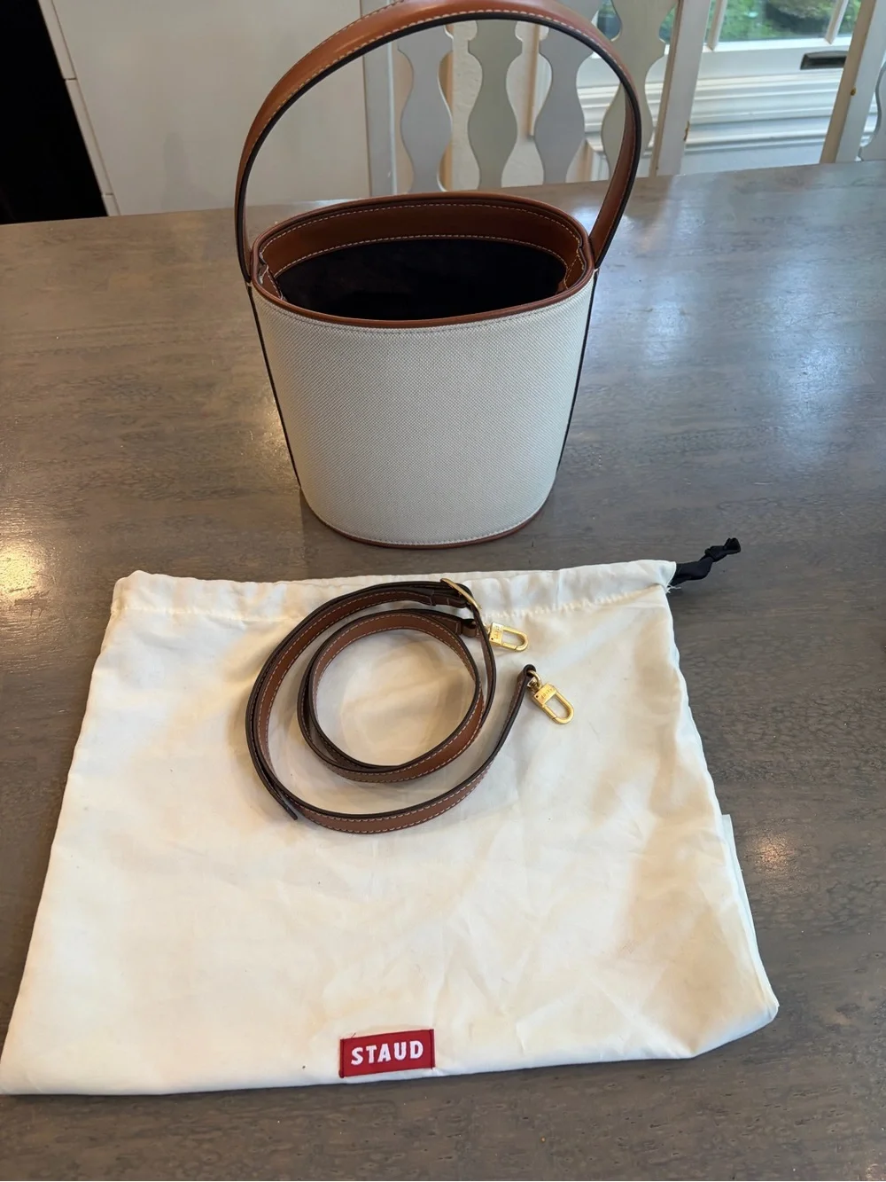 STAUD Bissett Leather-Trimmed Canvas Bucket Bag - Picture 4 of 9